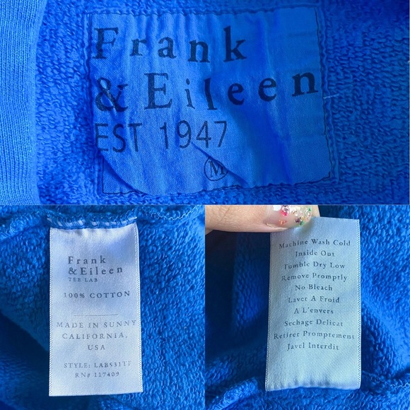 Frank & Eileen Hoodie Mel Cropped Short-Sleeve Fleece Summer Blue M GUC - Picture 5 of 8